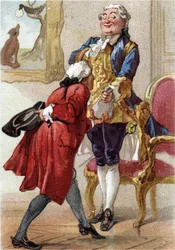 Der Rabe und der Fuchs: Fabel von Jean de La Fontaine (1621-95). Chromolithografie des 19. Jahrhunderts. Private Sammlung.