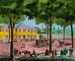 Das türkische Café am Boulevard du Temple in Paris im Jahr 1780. Gravur. Private Sammlung