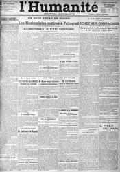 Der Putsch in Russland auf den Titelseiten der sozialistischen Zeitung Humanity. Schlagzeilen: Die Maximalisten in Petrograd, Kerensky wurde abgesetzt, 9.11.1917