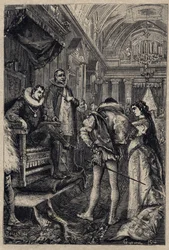 Die Hochzeit von Giulia Farnese mit Orsino Orsini im Haus von Rodrigo Borgia 1489 - Gravur aus 