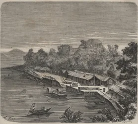 Das Gefängnis Saint-Laurent in Cayenne (Französisch-Guayana) im 19. Jahrhundert. Gravur in „Histoire des bagnes depuis leur création à nos jours“ (1877) von Pierre Zaccone.