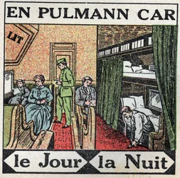 Die Eisenbahnen: Innenansicht des Pullman-Wagens. Anonyme Illustration von 1925. Private Sammlung.