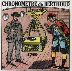 Zeit: Marinechronometer erfunden von Ferdinand Berthoud (1727-1807) im Jahr 1760. Anonyme Illustration von 1925. Private Sammlung.