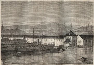 Das Toulon-Bagne im 19. Jahrhundert. Gravur in „Histoire des bagnes depuis leur création à nos jours“ (1877) von Pierre Zaccone (1817-1895). Private Sammlung.