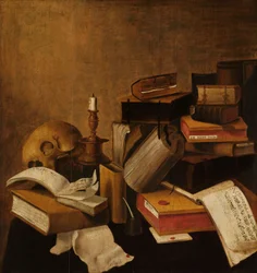Vanitas-Stillleben mit Büchern