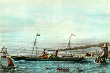 Schiff La Victoria zwischen Boulogne-sur-Mer und Folkestone, 19. Jahrhundert. Privatsammlung