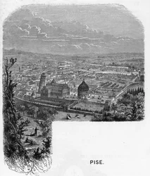 Ansicht der Stadt Pisa, Italien. Gravur von 1859 in „Die Galerien Europas - Italien“ von Armengaud. Private Sammlung.