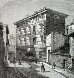 Ansicht des ehemaligen Gefängnisses La Force, Rue du Roi de Sicile in Paris im 19. Jahrhundert, Gravur, Private Sammlung