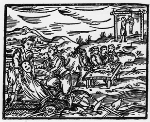 Hexen, die die Toten auf einem Friedhof abschrecken - „Compendium Maleficarum“, behandelt Hexen, ihr Böses und ihre Zauberei von Francesco Maria Guazzo oder Guaccio oder Guaccius (15?? -16??) 1608 Private Sammlung