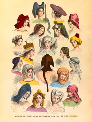 Frauenfrisuren im 15. und 16. Jahrhundert (Gravur)