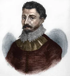 Porträt von Sir Francis Drake. Englischer Navigator und Freibeuter (geboren in Tavistock, Devonshire, ca. 1540 in Portobelo, Panama)