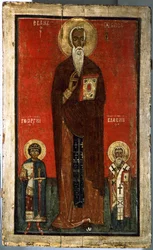 Heiliger Johannes Klimakos mit Heiliger Georg und Heiliger Blasius, zweite Hälfte des 13. Jahrhunderts