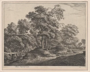 Eine Bäuerin und ihre Tochter auf einer kleinen Holzbrücke, 17. Jahrhundert