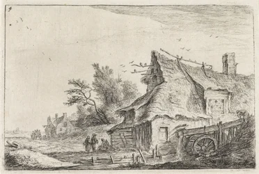 Dorfansicht mit einer Wassermühle