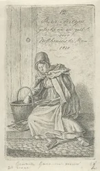 Sitzende Frau mit Korb und Teller