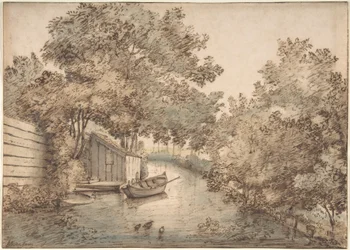 Kanal mit einem Boot und Enten