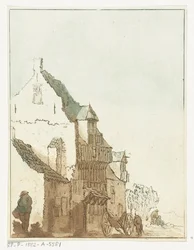 Haus mit Schubkarre vor der Tür