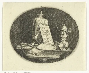 Stillleben mit Palette, Gemälde und Büste des Merkur