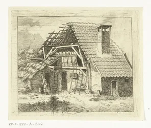 Frau bei der Wäsche vor einem Bauernhof