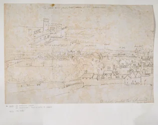 Blatt mit Studien der Paläste von Hampton Court und Richmond und der umliegenden Landschaft