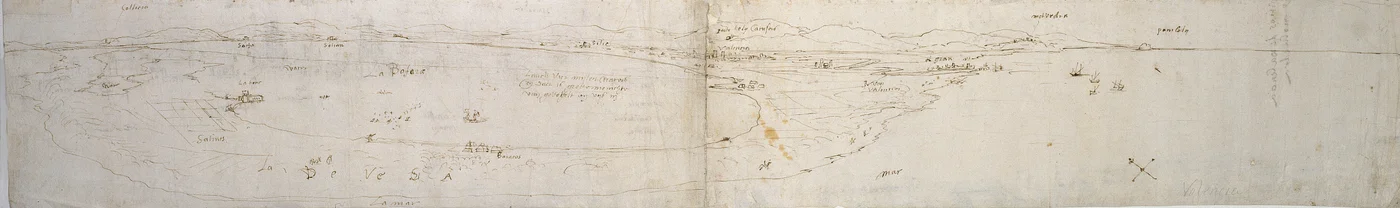 Skizze der Lagune von Valencia, la Albufera und angrenzende Küste und Landschaft, ca. 1560er