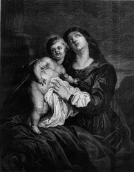 Die Jungfrau und das Jesuskind. Gravur nach einem Gemälde von Anton (Antoon oder Anthony) van Dyck (1599-1641). Gravur in „Le Monde Illustré“ Nr. 1239 vom 25. Dezember 1880.