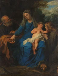 Die Heilige Familie mit einer weiblichen Heiligen in Anbetung, um 1630-1650