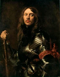 Porträt eines Mannes in Rüstung mit rotem Schal