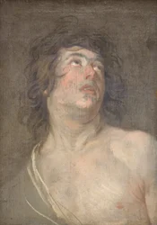 Studienkopf eines jungen Mannes, der nach oben schaut. St. Sebastian