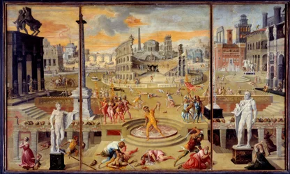 Die Massaker des Triumvirats: Dies ist das Massaker an der republikanischen Opposition, das 43 v. Chr. in Rom durch das Triumvirat von Octavius Caesar (Augustus), Antonius und Lepidus stattfand