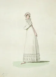 Elegante Frau in einem Outdoor-Kleid, Illustration aus 