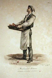 Der Kuchenverkäufer, Nummer 1 aus der Serie Die Rufe von Paris, graviert von Francois Seraphin Delpech (1778-1825)
