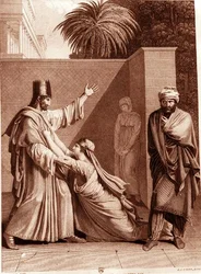 Esther bittet Assuerus in Anwesenheit von Aman, Illustration aus 