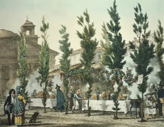 Straßenverkäufer am Pantheon, Rom, Italien, von Antoine Jean-Baptiste Thomas, Druck