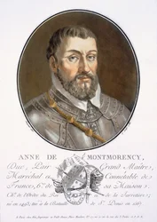 Anne de Montmorency, aus Portraits des grands hommes, femmes illustres, et sujets mémorables de France, graviert und in Farben gedruckt, veröffentlicht von Pierre Blin, 1786-92, Paris