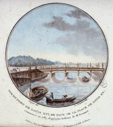 Ansicht der Brücke von Ludwig XVI., gegenüber dem Platz von Ludwig XV., begonnen 1787 nach den Zeichnungen von Herrn Peronnet. In pittoresken Ansichten der Hauptgebäude von Paris von Sergeant