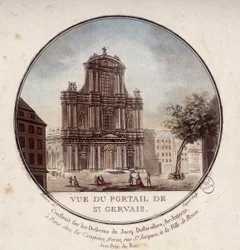 Ansicht des Portals von Saint Gervais, gebaut nach Zeichnungen des Architekten Jacques Desbrosses, Paris. In malerischen Ansichten der Hauptgebäude von Paris von Sergeant