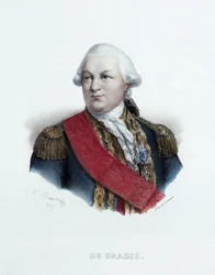 Porträt von Admiral François Joseph Paul De Grasse (1722-1788). Lithografie (23,9 x 15,6 cm), Werk von Antoine Maurin (1793-1890), Gravur von Lemercier