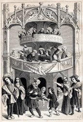 Frontispiz von „Le Grant Therence en Francois“ von Antoine Verard (aktiv 1485-1512) - Theatervorstellung im 16. Jahrhundert
