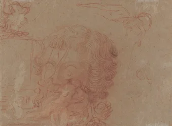 Figurenskizzen und eine Kopie nach einem skulptierten Kopf (verso)