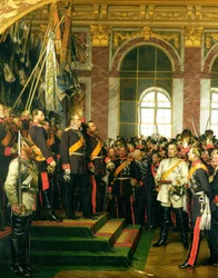Die Proklamation Wilhelms zum Kaiser des neuen Deutschen Reiches im Spiegelsaal von Versailles am 18. Januar 1871, gemalt 1885