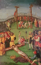 Christus wird ans Kreuz genagelt, aus Szenen aus dem Leben Christi