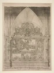 Innenarchitektonische Nische mit Porträts und Genrebildern