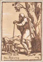 Älterer Schäfer, der sich auf einen Stab stützt, 1722