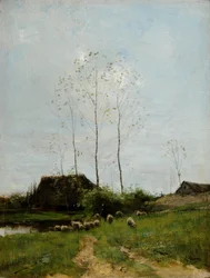 Landschaft mit Schäfer und Schafen