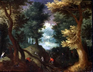 Waldszene mit Hirschjagd