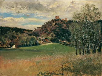 Die Meiereiwiese in der Vorderbrühl mit der Ruine Mödling
