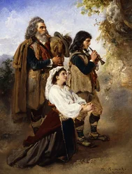 Heiden vor dem Altar; Pifferar vor einem Altar