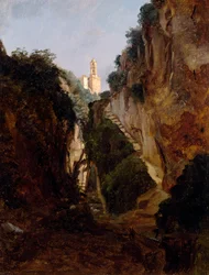 Felsenschlucht in Sorrent, von Anton Sminck Pitloo (1791-1837), Niederlande, 20. Jahrhundert