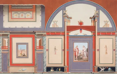 Wandgemälde eines römischen Hauses auf dem Gelände der Villa Negroni in Rom, Mars (?), Venus und Cupido